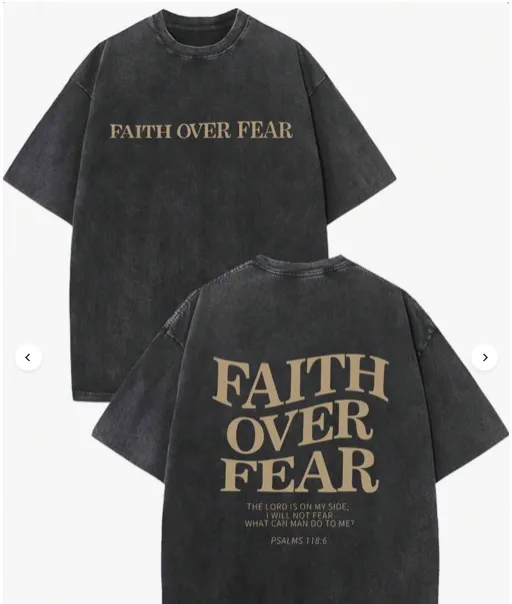 photo of front and back of faith based tee shirt that says "faith over fear" affordable amazon find