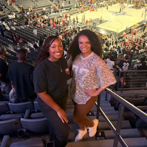 picture of two friends at a Las Vegas aces game